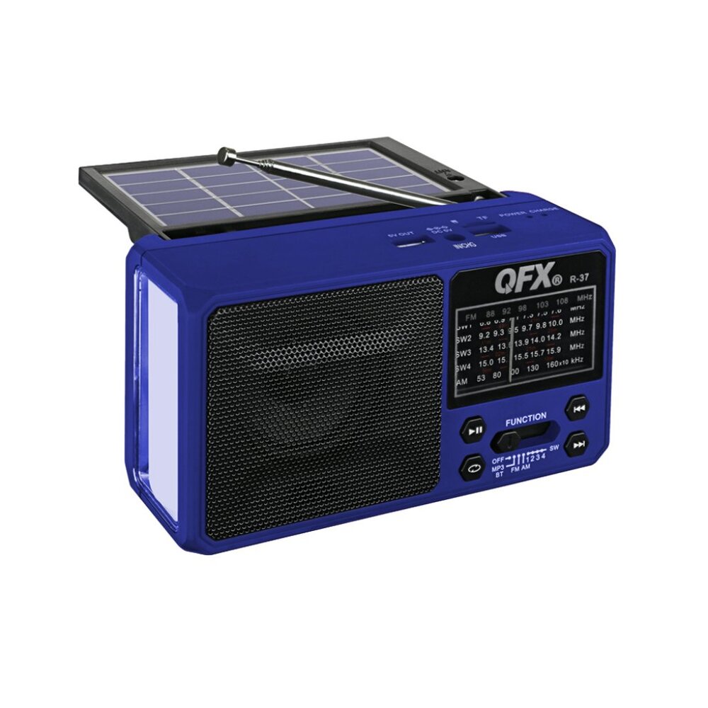 QFX R-37 Blue 3-In-1 Rechargeable AM/FM/SW1-SW4 6-Band Solar Radio +light+USB/SD